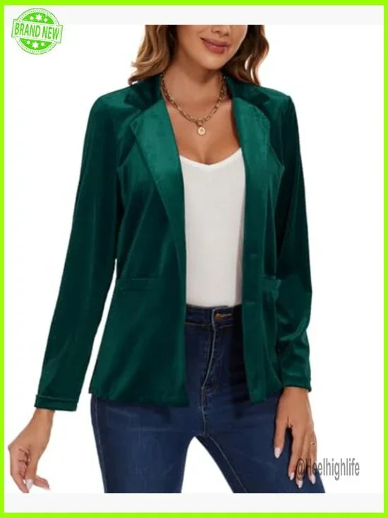 Velvet Blazer Jacket Long Sleeve Button Front Pockets Office Casual Large - Picture 5 of 6